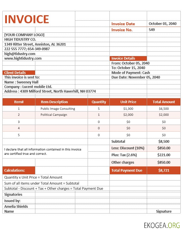 Modèle de facture d'agence de publicité simple